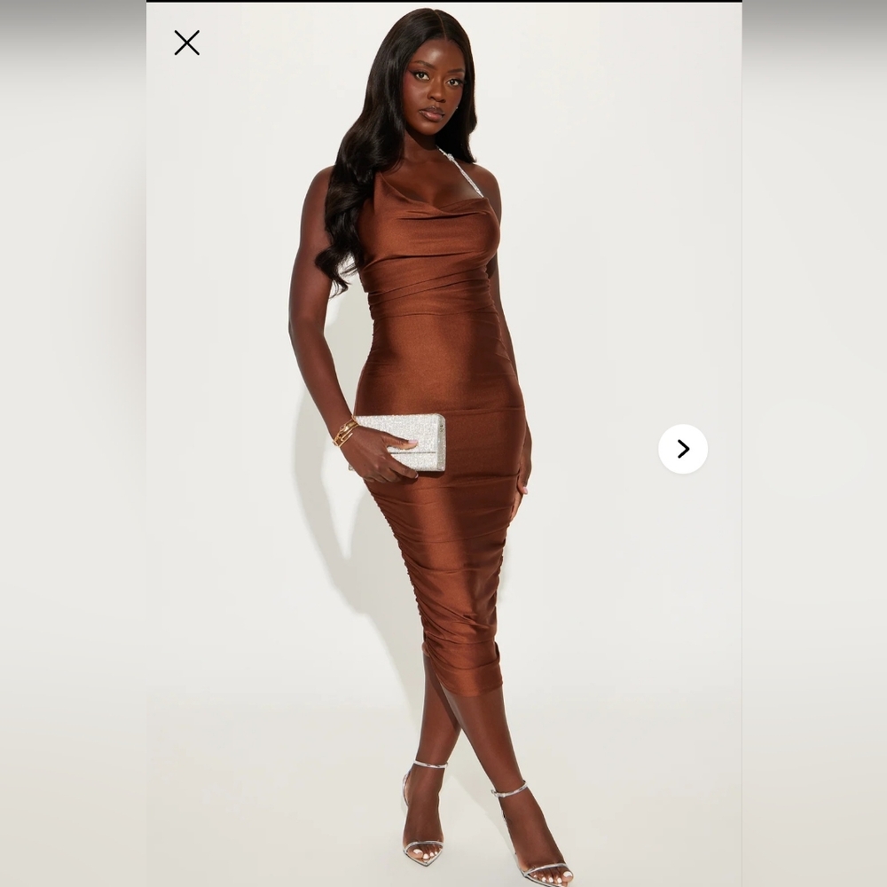Find Your Fire Cowl Midi Dress -Copper